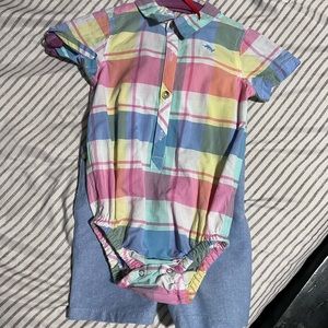 Tommy Bahama romper overalls with hat 24month